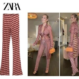 Zara retro geometric sheer slim fit stretchy pants beach coverup Sz M